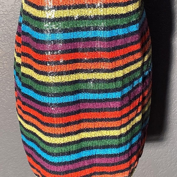 WAYF - NWT - dress: 🌈 striped sequin overlay mini w adj. straps, blk lining - L - Picture 4 of 16